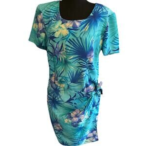 Vintage Dress Barn Coconut Girl Faux Wrap Dress Blue Floral Womens Size 8